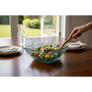 Vitrocolor Square Recycled Glass Bowl Egypt 8.5in Seafoam Green NWOT Glassware